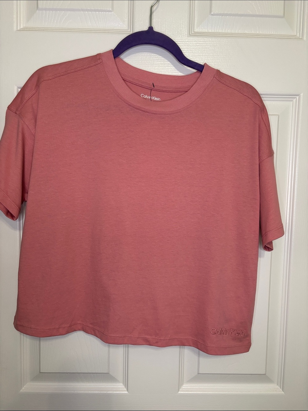 Calvin Klein Cropped Boxy Short Sleeve Tee in Dusty Pink Size XS NWT